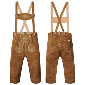 Nikcorp Muške kožne hlače Lederhosen tradicionalne narodne s tregerima i vezom za Oktoberfest smeđe prirodna koža veličina 46