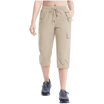 Nikcorp Ženske 3/4 trekking hlače cargo vodootporne sportske capri hlače bež veličina L brzosušeće za planinarenje i outdoor