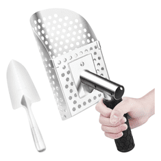 Nikcorp Lopatice za prosijavanje pijeska i zemlje, set 2 komada, nehrđajući čelik, sito i grabilica za detekciju metala, srebrna