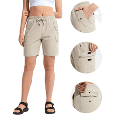 Nikcorp Ženske cargo kratke hlače sportske trekking trening lagane brzosušeće s elastičnim pojasom i 6 džepova bež boja veličina S