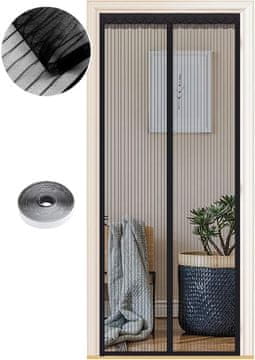 Nikcorp Magnetna mreža protiv komaraca 90x190 cm za balkonska vrata, zaštitna zavjesa bez bušenja, automatsko zatvaranje, crna