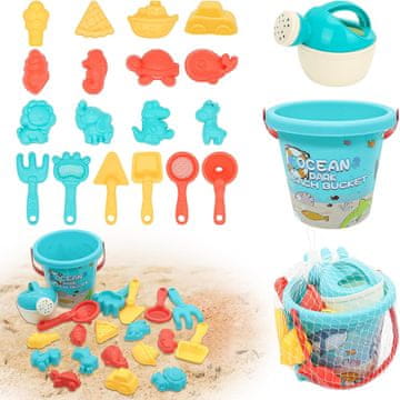 Nikcorp Set igračaka za plažu i pješčanik, 20 elemenata, uključuje kanticu, lopaticu, grabljice i kalupe, višebojni set za djecu