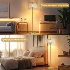 Nikcorp Podna lampa kristalna s dijamantnim abažurom, moderna elegantna zlatna svjetiljka, E27 8W LED žarulja, nožni prekidač