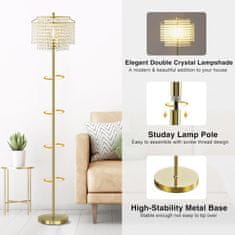 Nikcorp Podna lampa kristalna s dijamantnim abažurom, moderna elegantna zlatna svjetiljka, E27 8W LED žarulja, nožni prekidač