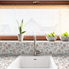 Nikcorp Samoljepljiva folija za namještaj i zidove Vintage Bijela s cvijećem, vodootporna ukrasna tapeta, 40x300 cm, PVC mat