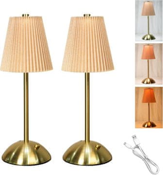 Nikcorp LED noćna svjetiljka set 2 komada bežična USB-C punjiva na dodir 30 cm zlatna prigušiva podesiva temperatura svjetla