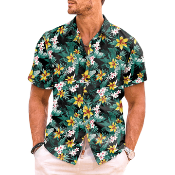 Nikcorp Muška havajska košulja kratkih rukava, tropska ljetna košulja za plažu, lagani materijal bez glačanja, zelena, veličina L