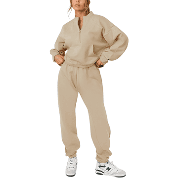 Nikcorp Ženski komplet trenirke od pamuka gornji dio s patentnim zatvaračem i hlače sportska elegancija bež boja veličina L