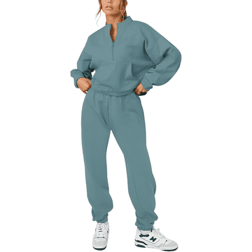 Nikcorp Ženski komplet trenirka gornji dio s 1/2 patentnim zatvaračem i hlače, pamuk s flisom, sportski i elegantni, zelena, XL