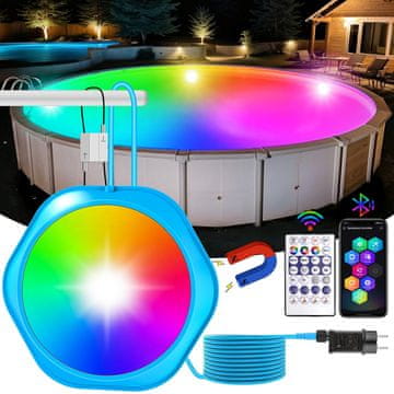 Nikcorp LED RGB rasvjeta za bazen 18W, IP68 vodootporna, magnetna montaža, Bluetooth aplikacija, daljinski upravljač i kabel 10m