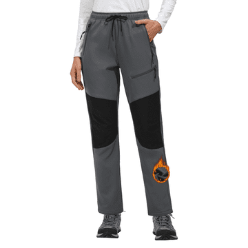 Nikcorp Ženske zimske hlače termalne vodootporne softshell s visokim strukom tople elastične za skijanje i trekking siva L