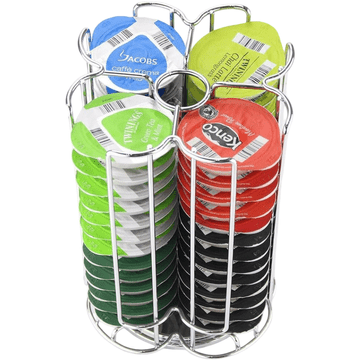 Nikcorp Stalak za Tassimo kapsule za kavu, rotirajući dozator 360°, kapacitet 52 kapsule, kromirani, srebrni, 18,2x18,2x24,5 cm