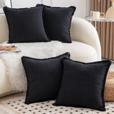 Nikcorp Pamučne jastučnice s resicama Boho crne 55x55 cm, set 4 kom, ukrasne navlake za jastuke od 100% pamuka za kauč i krevet