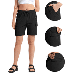 Nikcorp Ženske cargo kratke hlače sportske za treking i trening lagane brzosušeće s džepovima crne, veličina XXL