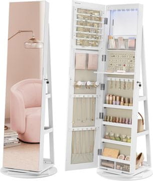 Songmics Ormarić za nakit Ogledalo bez okvira 55x55x162 cm Bijela