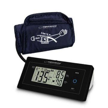 Esperanza Esperanza ECB008 - Poluautomatski monitor krvnog tlaka za nadlakticu, LCD zaslon, memorija, crna boja, 22-32 cm