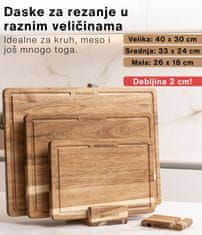 Deco Haus Deco Haus - Drveni set od 3 daske za rezanje, izrađen od čvrste akacije [DEBLJINA 2 cm] - Daske za rezanje s utorom za sok - Drvena kuhinjska daska 40x30, 33x24, 26x18 - Set drvenih dasaka za rezanje