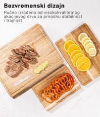 Deco Haus Deco Haus - Drveni set od 3 daske za rezanje, izrađen od čvrste akacije [DEBLJINA 2 cm] - Daske za rezanje s utorom za sok - Drvena kuhinjska daska 40x30, 33x24, 26x18 - Set drvenih dasaka za rezanje