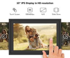 Thomson THOMSON F10 pametni digitalni okvir za fotografije, 25,6 cm (10,1"), HD IPS zaslon osjetljiv na dodir, aplikacija, USB-A, USB-C, crni