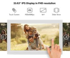 Thomson THOMSON F15 pametni digitalni okvir za fotografije, 39,6 cm, Full HD IPS zaslon osjetljiv na dodir, aplikacija, USB-A, USB-C, bijela