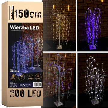 Božićno drvce 200 LED - svijetleća vrba 150 cm, šarena za Božić