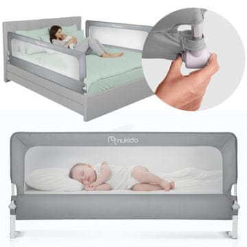 Nukido Zaštitna ograda za krevet, sigurnosna vrata, brava, 200 cm, NK-228, siva