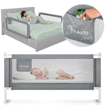 Nukido Zaštitna ograda za krevet, sigurnosna vrata, brava, 160 cm, NK-227, siva