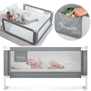Nukido Zaštitna ograda za krevet, sigurnosna vrata, brava, 200 cm, NK-227, siva