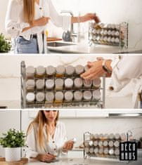 Deco Haus Deco Haus – Metalni stalak od tri razine s – kompletom organizatora za kuhinju, staklom za začine za radnu ploču s 24 staklenke za začine, 48 naljepnice, četkom, lijevkom – srebrna boja