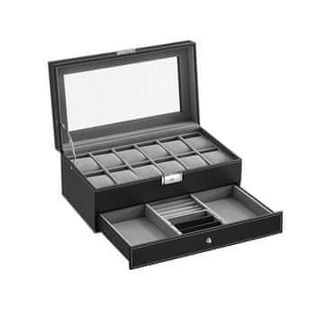 Songmics Kutija za satove 2 razine 33x19.5x14 cm crna