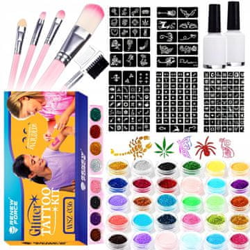 Dexxer XXL set za tetoviranje s glitterom za izradu tetovaža s glitterom