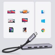 Ugreen 6u1 višenamjenski USB-C HUB - 3x USB HDMI 4K čitač SD i TF kartica sivi