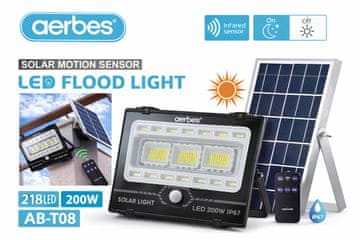 Aerbes Solarni LED reflektor sa senzorom pokreta i daljinskim upravljačem 200 W