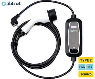 Platinet Prijenosni električni punjač za električna vozila PPC16A37, 3,7 kW, 16 A, 5 m, za električna/hibridna vozila, TIP 2, SCHUKO, LED zaslon, torba