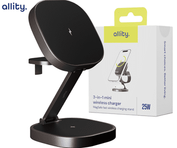 Allity AWC-220-25WMS bežična stanica za punjenje 3u1, 25W, MagSafe, USB-C, siva (grafitna)