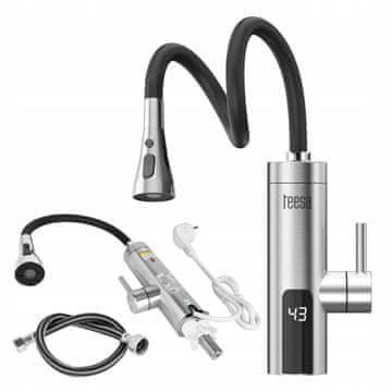 Teesa Električni protočni bojler za kuhinju od nehrđajućeg čelika s LCD zaslonom, 3000 W, s fleksibilnim izljevom