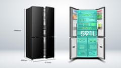 Hisense RQ768N4GBE samostojeći hladnjak s četvero vrata, crni, 591 l