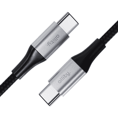 Allity AUC-01 USB-C na USB-C kabel, 100 W, 1 m, najlon + čičak, crni