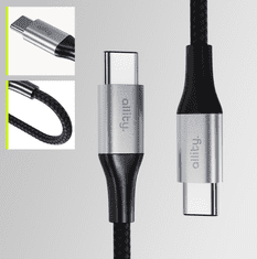Allity AUC-01 USB-C na USB-C kabel, 100 W, 1 m, najlon + čičak, crni
