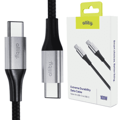 Allity AUC-01 USB-C na USB-C kabel, 100 W, 1 m, najlon + čičak, crni