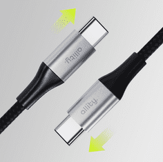 Allity AUC-01 USB-C na USB-C kabel, 100 W, 1 m, najlon + čičak, crni