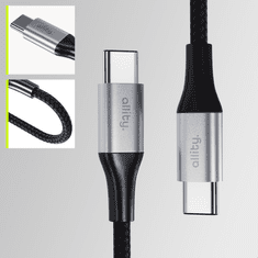 Allity AUC-01 USB-C na USB-C kabel, 100 W, 2 m, najlon, crni