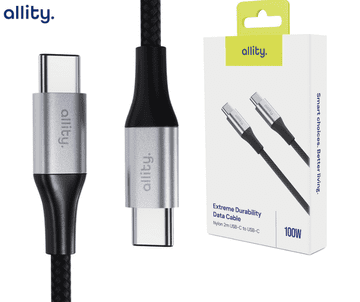 Allity AUC-01 USB-C na USB-C kabel, 100 W, 2 m, najlon, crni