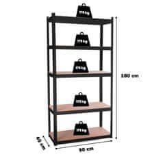 Aga Metalna polica 180x90x40 cm 5 polica Crna