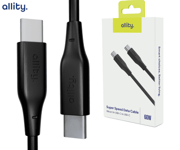 Allity ALLITY AUC-02 podatkovni kabel USB-C na USB-C, 60W, 1m, silikonski, crni
