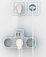 Tessan 323X-C stolna produžna utičnica, 3x utičnica, 2x USB-A, 1x USB-C, kabel od 15 cm (TS-323X-C)
