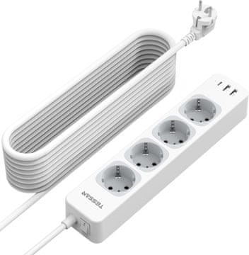 Tessan 307C stolna produžna utičnica, 4x utičnica, 2x USB-A, 1x USB-C, prekidač (TS-307-C)