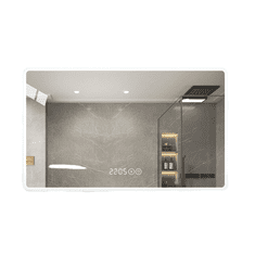 S6 Steklarstvo Šest LED ogledalo za kupaonicu S65C, 100 × 60 cm, 3 boje LED osvjetljenja, prikaz vremena i temperature, antifog funkcija