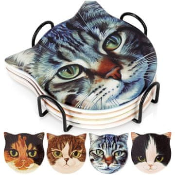 Excellent Houseware Podmetači za čaše u stalku za mačke, 4 kom.