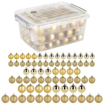 HOMESTYLING Božićne kuglice nepolomljive zlatne u kutiji 4 / 5 / 6 cm 70 komada